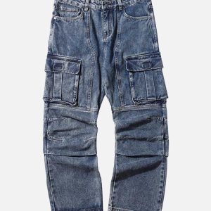Concert Outfit Washed And Distressed Multi-Pocket Jeans