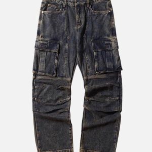 Concert Outfit Washed And Distressed Multi-Pocket Jeans