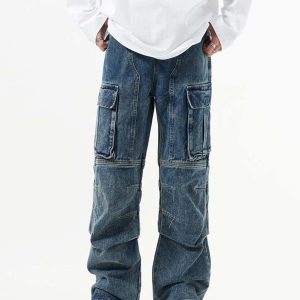 Concert Outfit Washed And Distressed Multi-Pocket Jeans