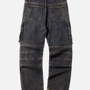 Concert Outfit Washed And Distressed Multi-Pocket Jeans