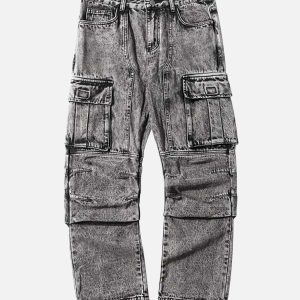 Concert Outfit Washed And Distressed Multi-Pocket Jeans