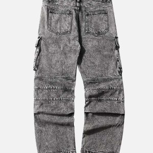 Concert Outfit Washed And Distressed Multi-Pocket Jeans