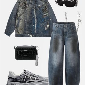 Concert Outfit Washed Barrel Loose Jeans