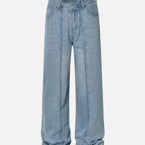 Concert Outfit Washed Deconstructed Irregular Patchwork Straight Jeans