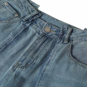 Concert Outfit Washed Deconstructed Irregular Patchwork Straight Jeans