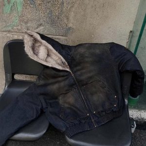 Concert Outfit Washed Denim Fur Hooded Jacket