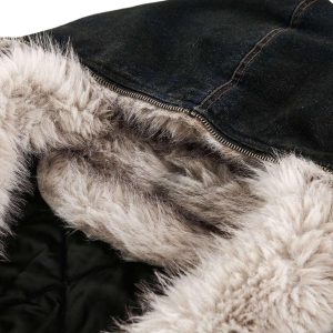 Concert Outfit Washed Denim Fur Hooded Jacket