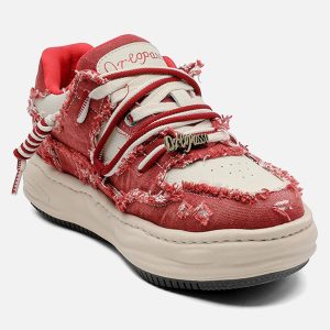 Concert Outfit Washed Denim Low-Top Raw Edge Sneakers