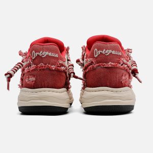 Concert Outfit Washed Denim Low-Top Raw Edge Sneakers