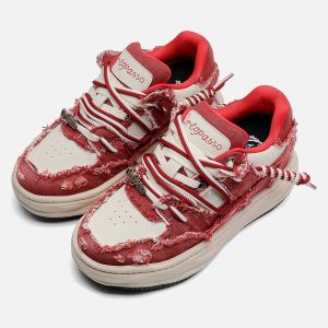 Concert Outfit Washed Denim Low-Top Raw Edge Sneakers