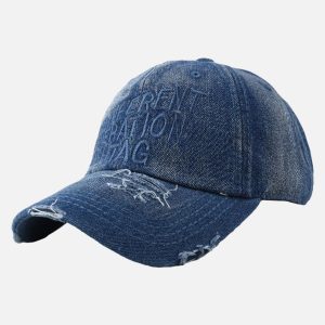 Concert Outfit Washed 'DIFFERENT GENERATION' Denim Baseball Cap
