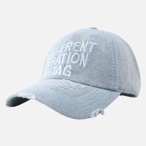 Concert Outfit Washed 'DIFFERENT GENERATION' Denim Baseball Cap