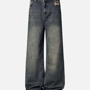 Concert Outfit Washed Dirty-Dye Straight Jeans