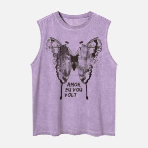 Concert Outfit Washed Distressed Butterfly Print Vest