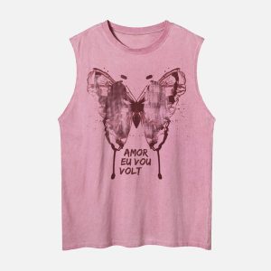 Concert Outfit Washed Distressed Butterfly Print Vest