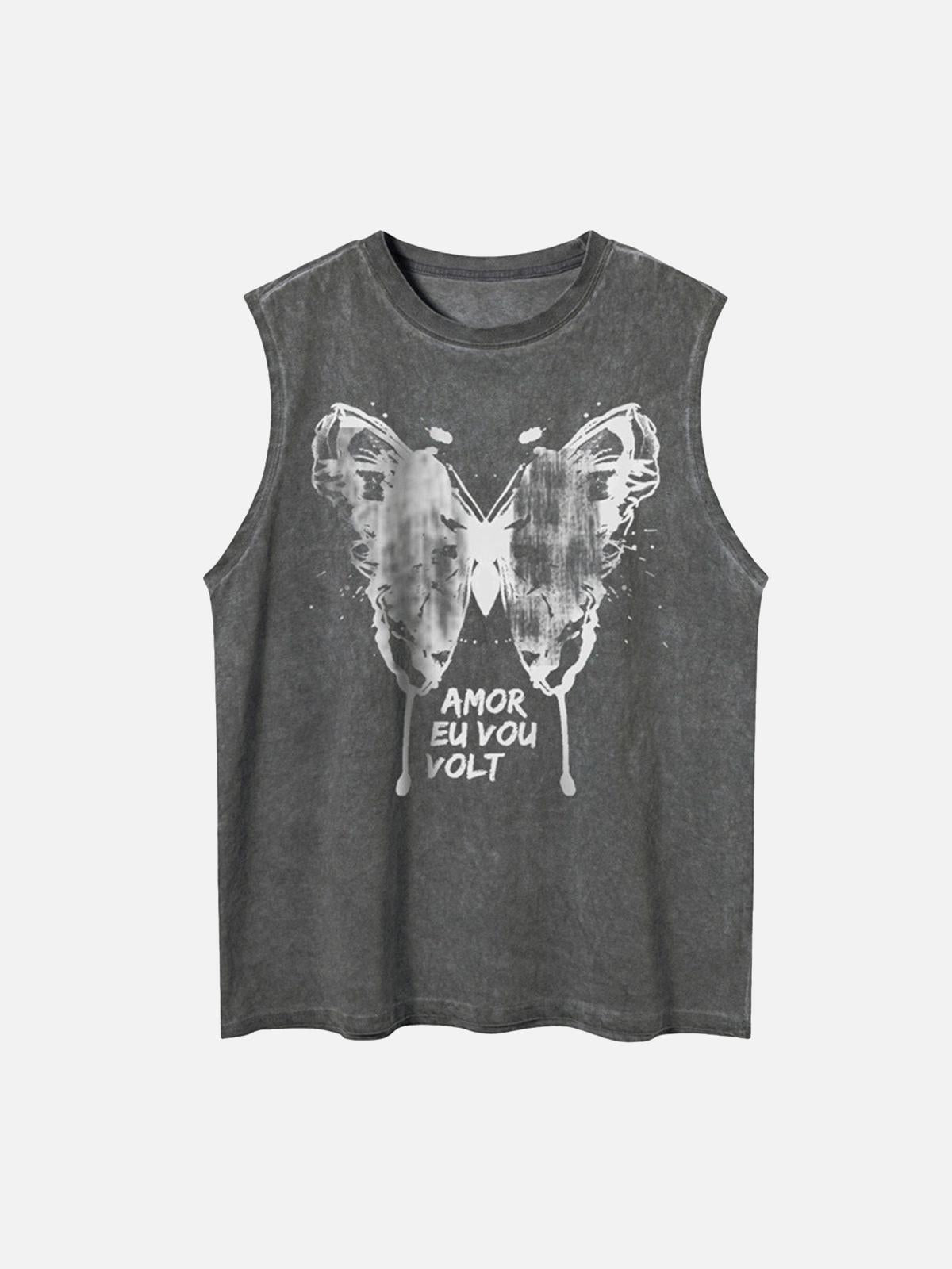 Concert Outfit Washed Distressed Butterfly Print Vest Concert Outfit Washed Distressed Butterfly Print Vest