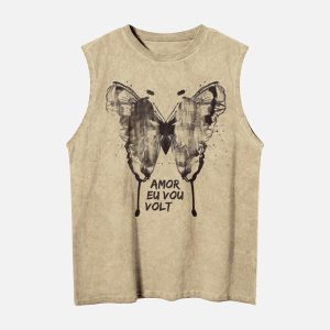 Concert Outfit Washed Distressed Butterfly Print Vest