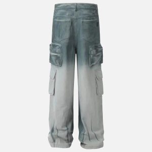 Concert Outfit Washed Distressed Cargo Pocket Jeans