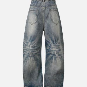 Concert Outfit Washed Distressed Deconstructed Split Barrel Jeans