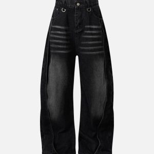 Concert Outfit Washed Distressed Deconstructed Split Barrel Jeans