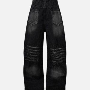 Concert Outfit Washed Distressed Deconstructed Split Barrel Jeans