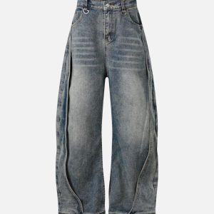 Concert Outfit Washed Distressed Deconstructed Split Barrel Jeans