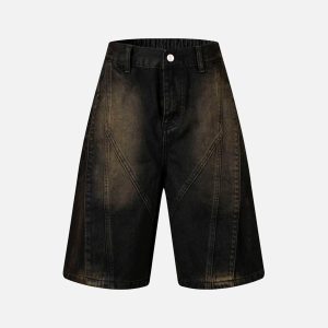 Concert Outfit Washed Distressed Deconstructed Split Denim Shorts