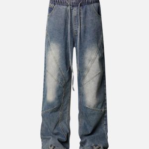 Concert Outfit Washed Distressed Deconstructed Split Drawstring Jeans