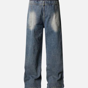 Concert Outfit Washed Distressed Deconstructed Split Drawstring Jeans