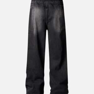 Concert Outfit Washed Distressed Deconstructed Split Drawstring Jeans
