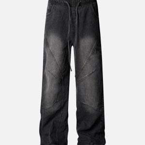Concert Outfit Washed Distressed Deconstructed Split Drawstring Jeans