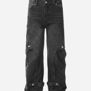 Concert Outfit Washed Distressed Deconstructed Split Work Jeans
