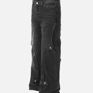 Concert Outfit Washed Distressed Deconstructed Split Work Jeans
