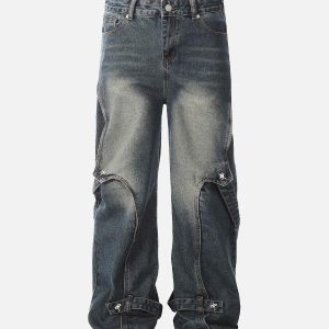 Concert Outfit Washed Distressed Deconstructed Split Work Jeans