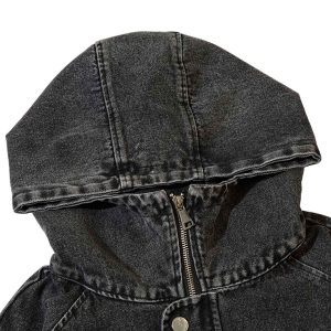 Concert Outfit Washed Distressed Denim Zip-Up Hoodie