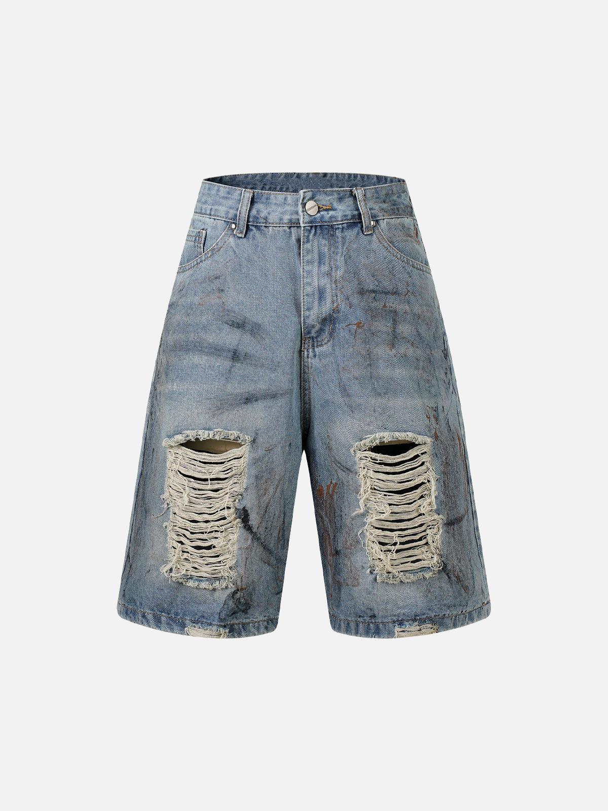 Concert Outfit Washed Distressed Dirty-Dyed Ripped Denim Shorts Concert Outfit Washed Distressed Dirty-Dyed Ripped Denim Shorts