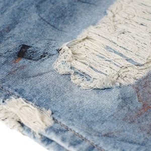 Concert Outfit Washed Distressed Dirty-Dyed Ripped Denim Shorts