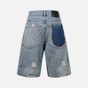 Concert Outfit Washed Distressed Dirty-Dyed Ripped Denim Shorts