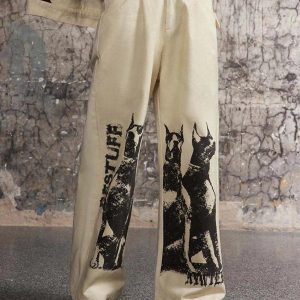 Concert Outfit Washed Distressed Doberman Graffiti Sweatpants