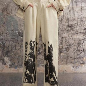 Concert Outfit Washed Distressed Doberman Graffiti Sweatpants