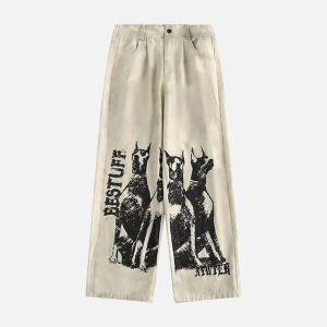 Concert Outfit Washed Distressed Doberman Graffiti Sweatpants
