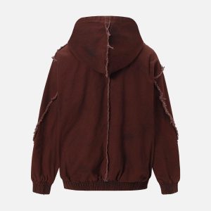 Concert Outfit Washed Distressed Fur Hooded Jacket