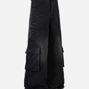 Concert Outfit Washed Distressed Multi-Pocket Cargo Jeans