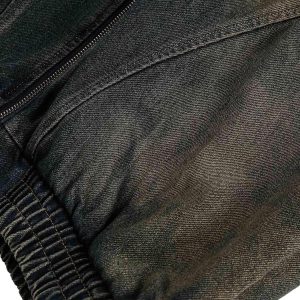 Concert Outfit Washed Distressed Multi-Pocket Denim Jacket