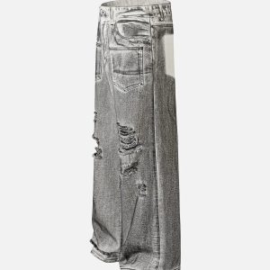 Concert Outfit Washed Distressed Multi-Pocket Ripped Jeans