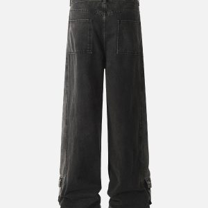 Concert Outfit Washed Distressed Multi-Pocket Straight Cargo Jeans