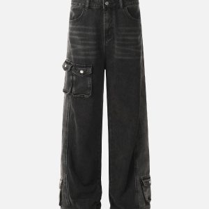 Concert Outfit Washed Distressed Multi-Pocket Straight Cargo Jeans