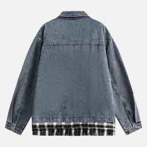 Concert Outfit Washed Distressed Patchwork Faux Two-Piece Denim Jacket
