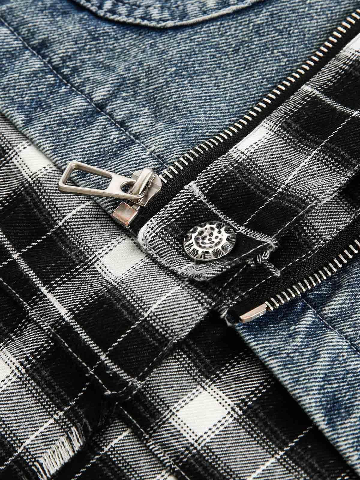 Concert Outfit Washed Distressed Patchwork Faux Two-Piece Denim Jacket Concert Outfit Washed Distressed Patchwork Faux Two-Piece Denim Jacket