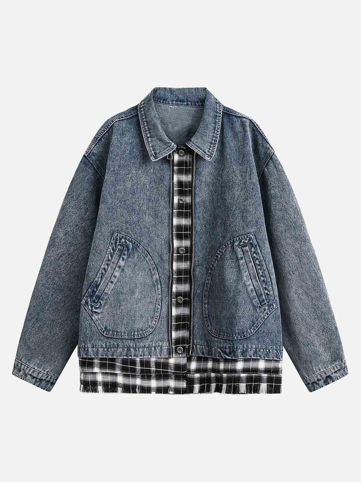 Concert Outfit Washed Distressed Patchwork Faux Two-Piece Denim Jacket Concert Outfit Washed Distressed Patchwork Faux Two-Piece Denim Jacket